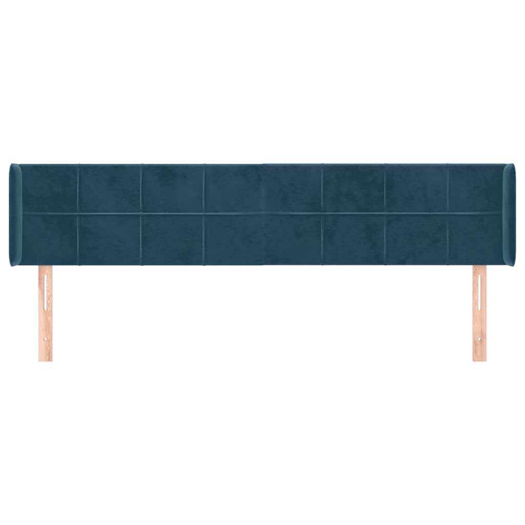 Sötétkék bársony szárnyas fejtámla 183x16x78/88 cm