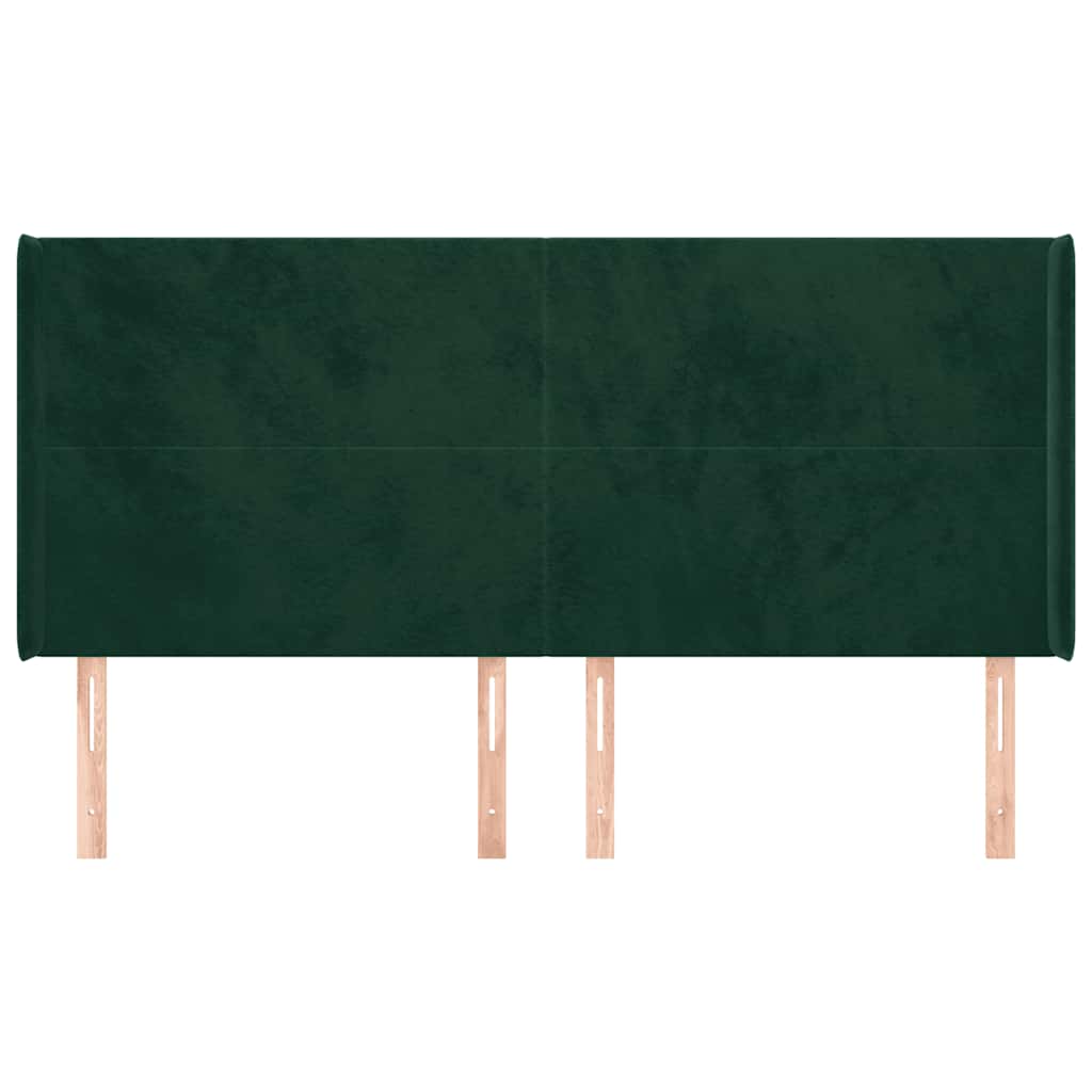 Zöld bársony fejtámla szárnyakkal 203x16x118/128 cm
