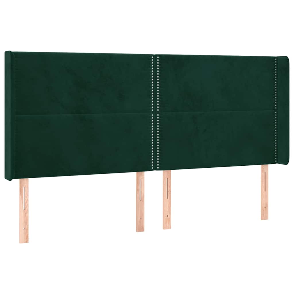 Zöld bársony fejtámla szárnyakkal 203x16x118/128 cm