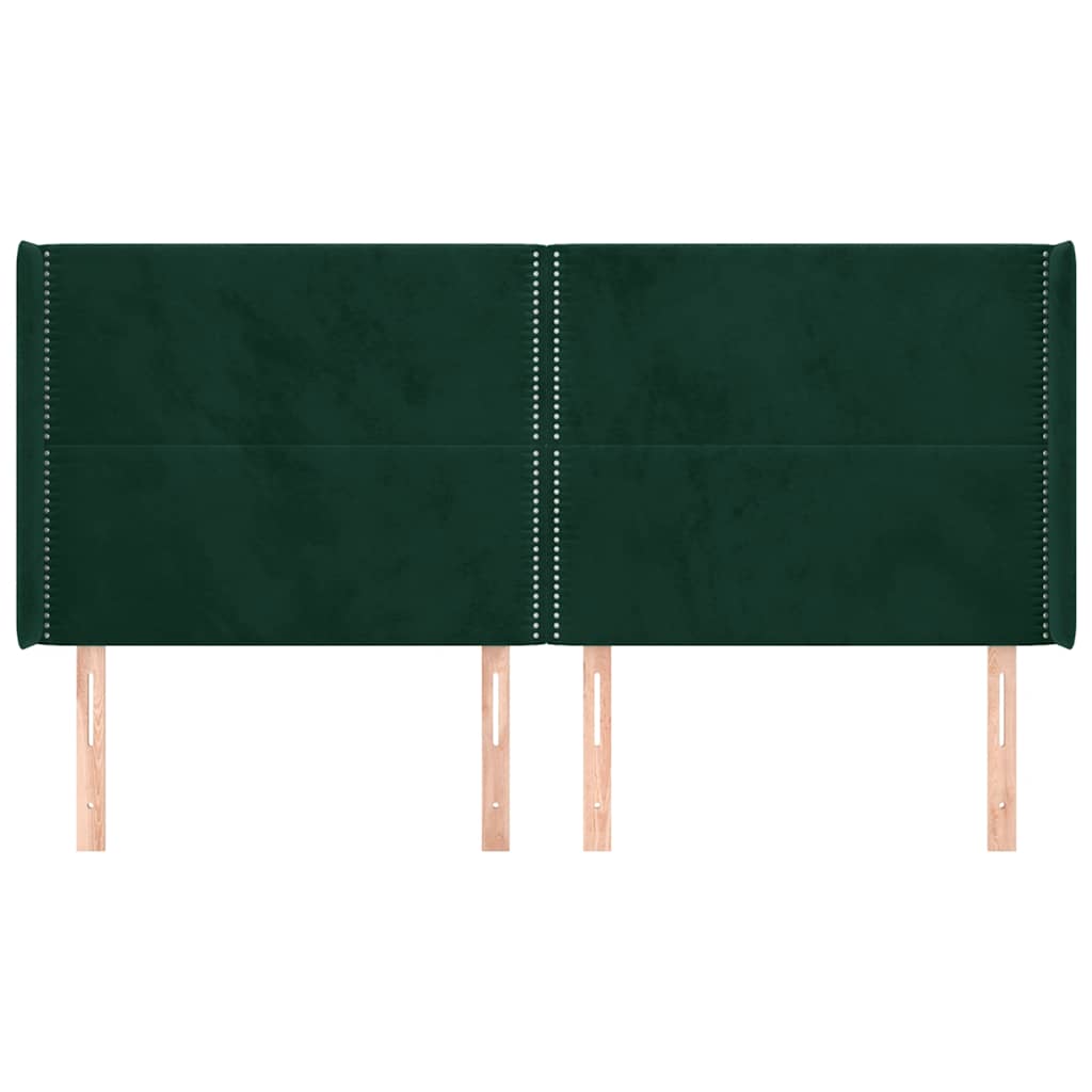 Zöld bársony fejtámla szárnyakkal 203x16x118/128 cm