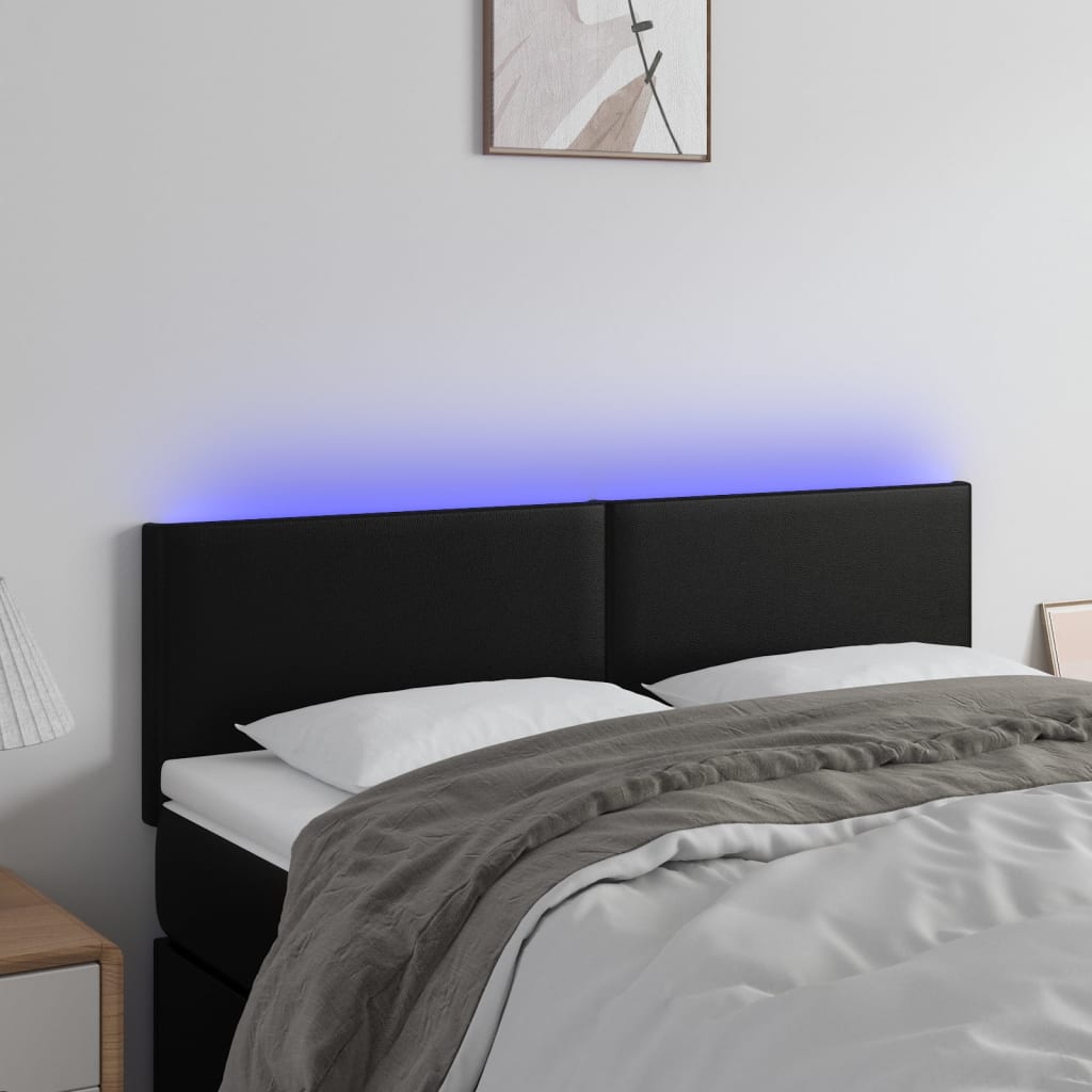 Fekete műbőr led-es fejtámla 144 x 5 x 78/88 cm