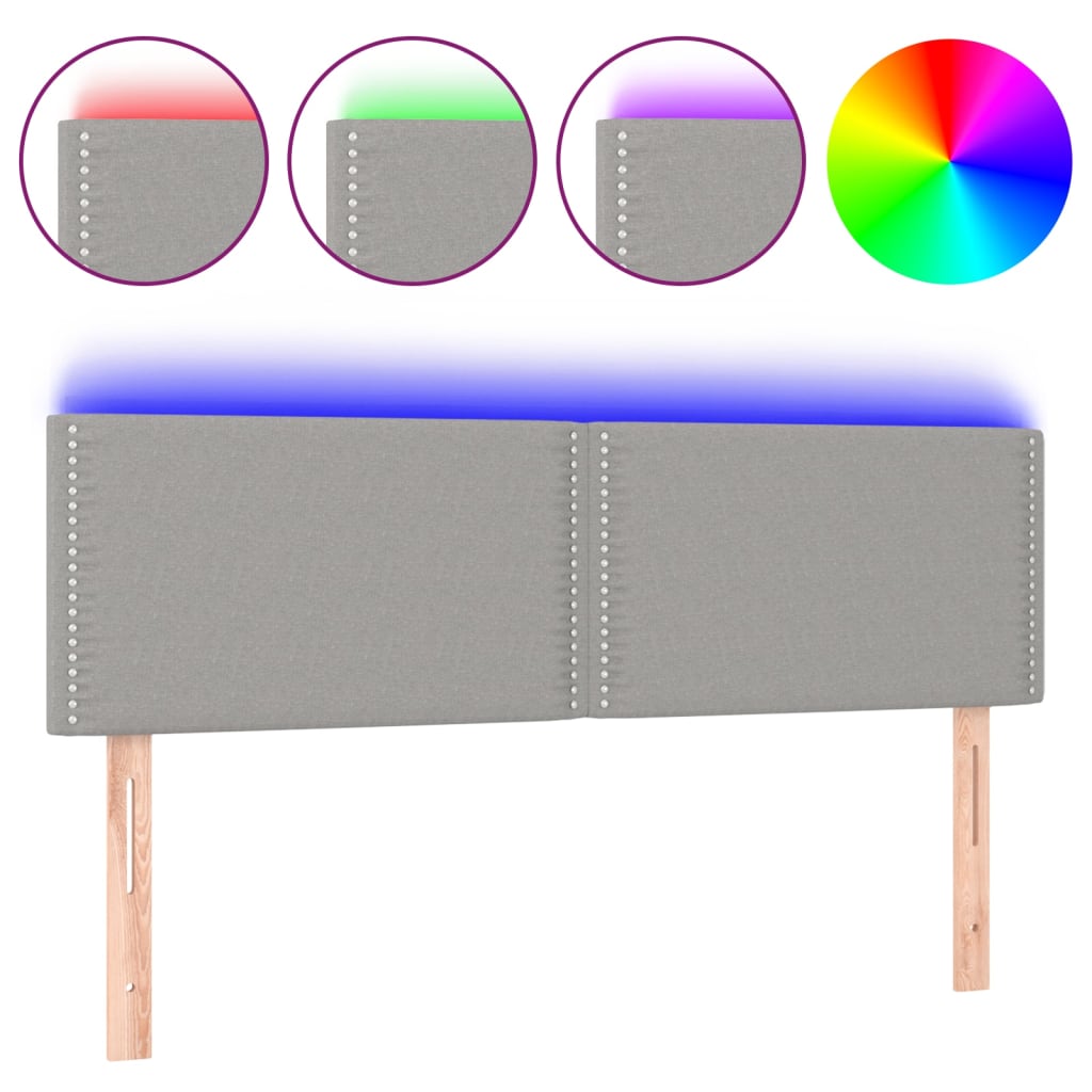 Világosszürke szövet led-es fejtámla 144 x 5 x 78/88 cm