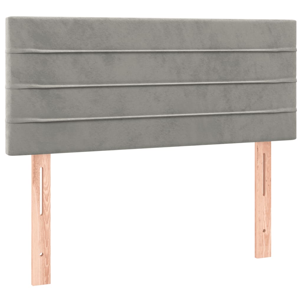 Világosszürke bársony led-es fejtámla 90x5x78/88 cm