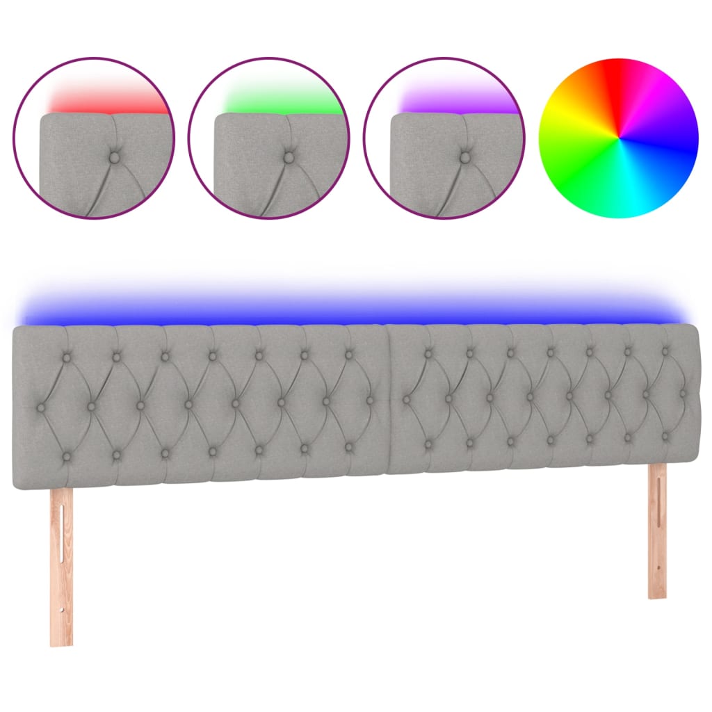 Világosszürke szövet led-es fejtámla 200x7x78/88 cm