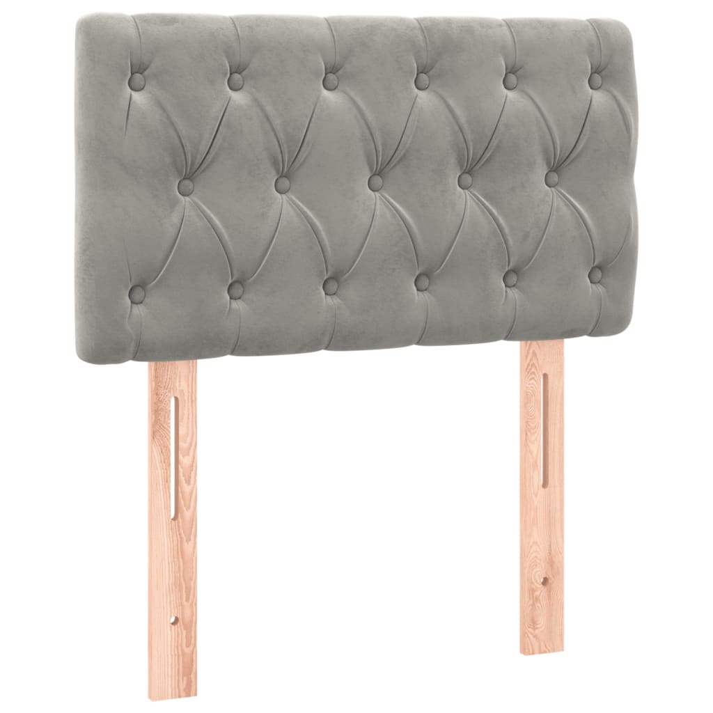 Világosszürke bársony led-es fejtámla 80x7x78/88 cm