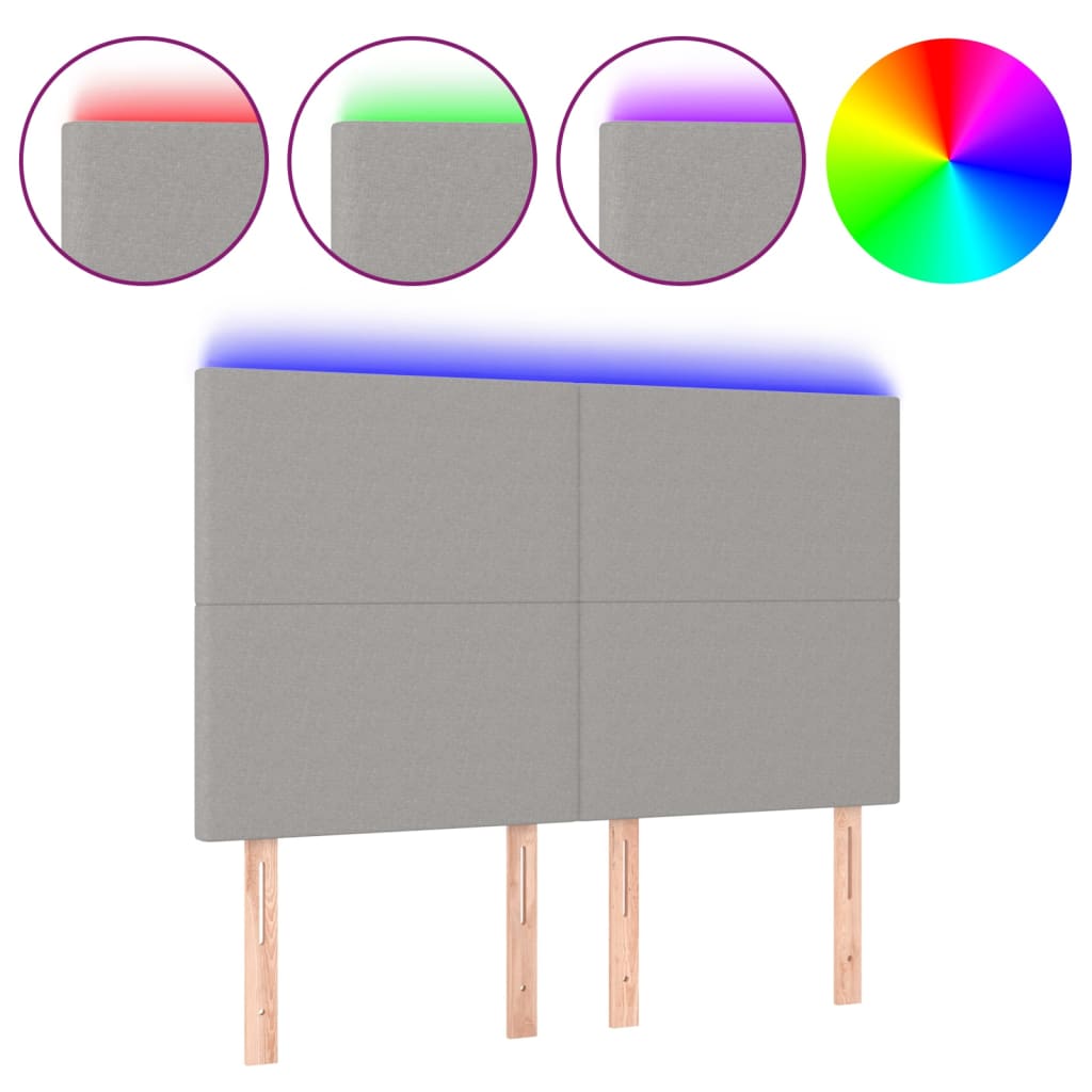 Világosszürke szövet led-es fejtámla 144x5x118/128 cm