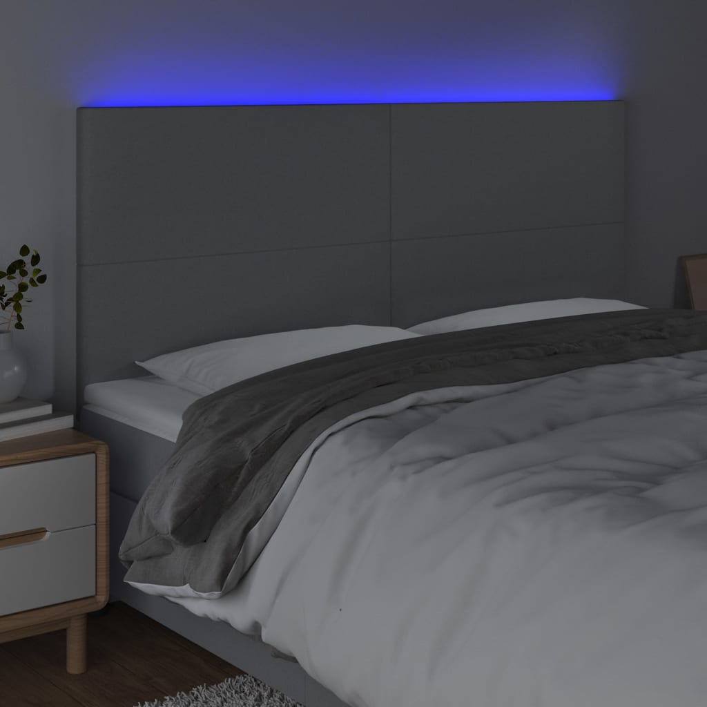 Világosszürke szövet led-es fejtámla 180x5x118/128 cm