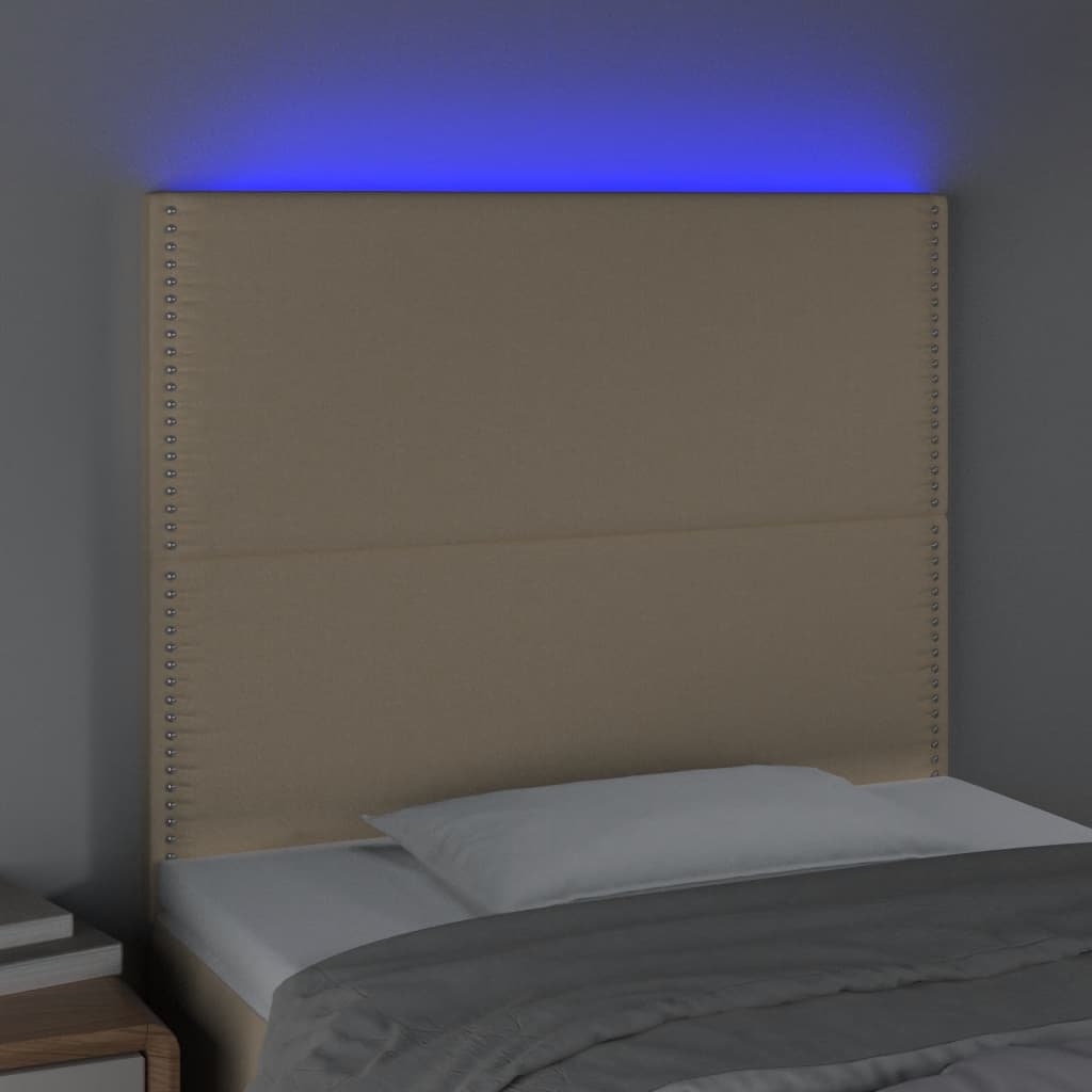 Krémszínű szövet led-es fejtámla 90x5x118/128 cm