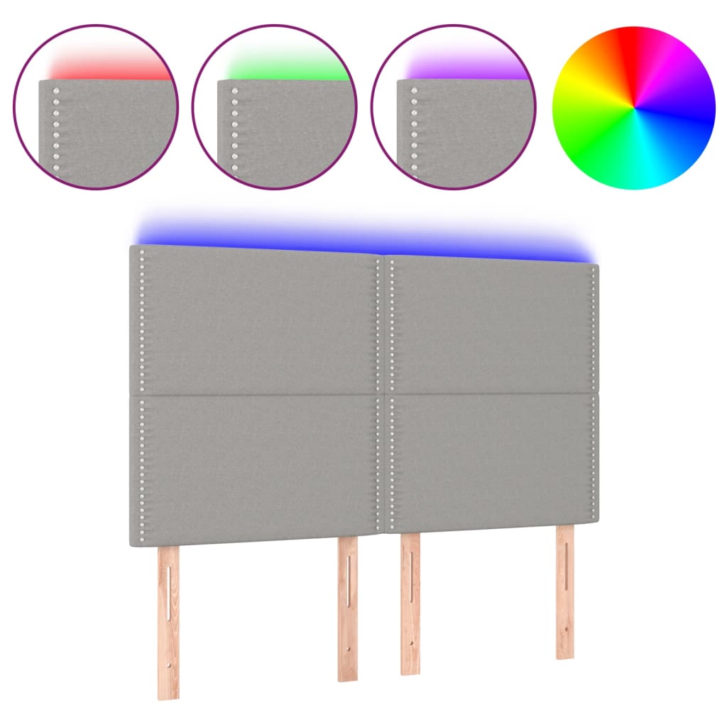 Világosszürke szövet led-es fejtámla 144x5x118/128 cm