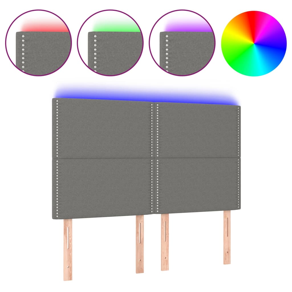 Sötétszürke szövet led-es fejtámla 144x5x118/128 cm