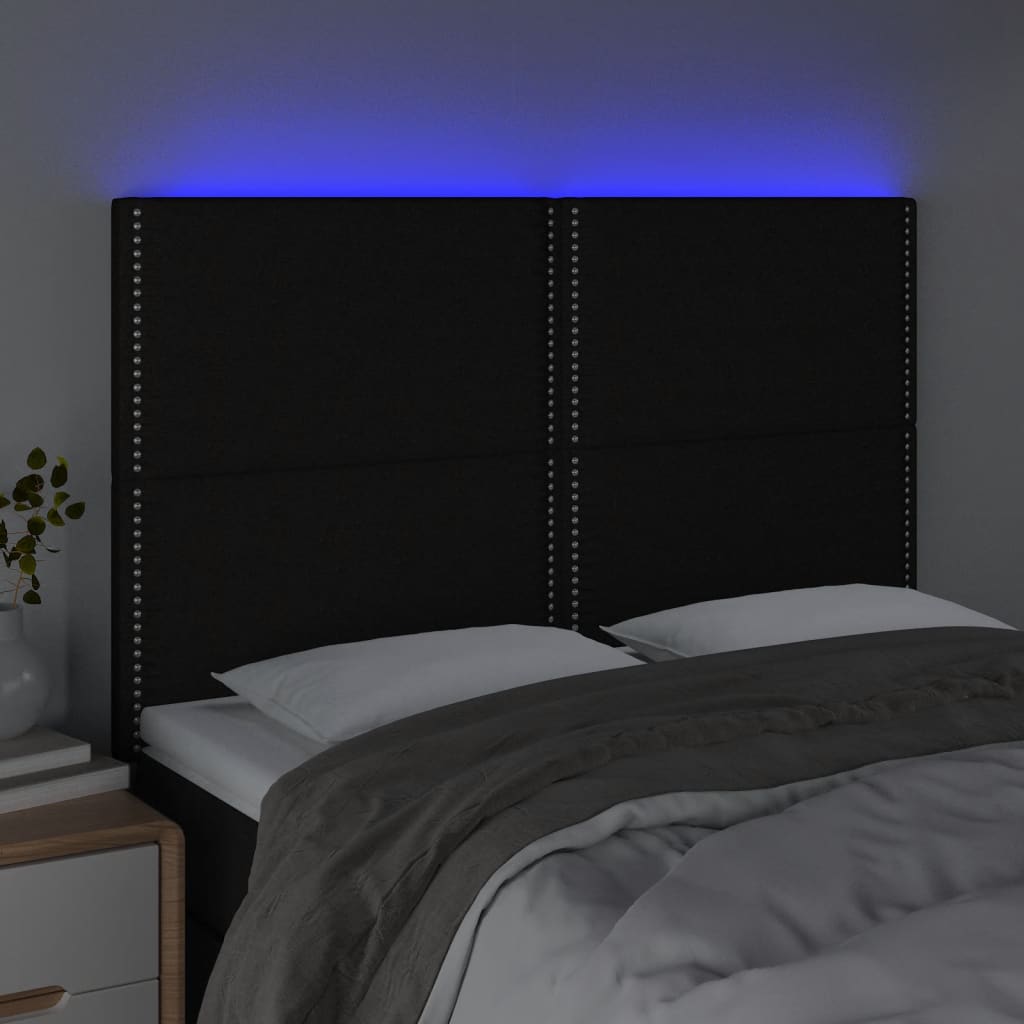Fekete szövet led-es fejtámla 144x5x118/128 cm