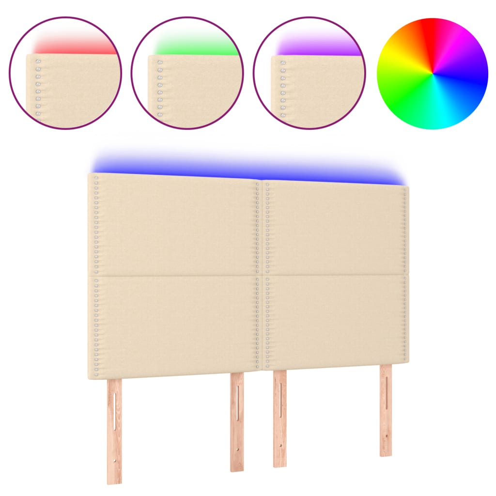 Krémszínű szövet led-es fejtámla 144x5x118/128 cm