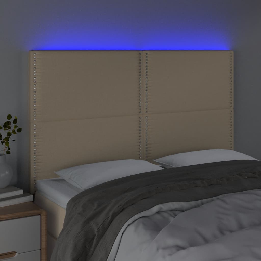 Krémszínű szövet led-es fejtámla 144x5x118/128 cm