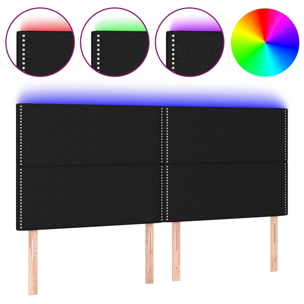 Fekete szövet led-es fejtámla 180x5x118/128 cm
