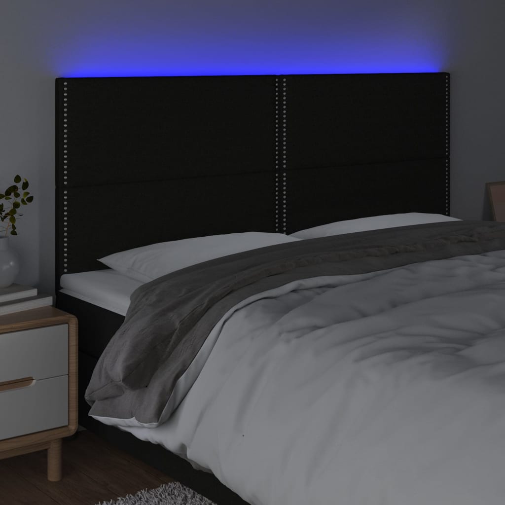 Fekete szövet led-es fejtámla 180x5x118/128 cm