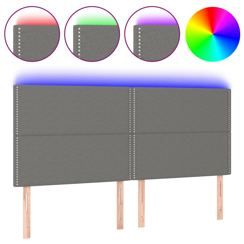 Sötétszürke szövet led-es fejtámla 200x5x118/128 cm