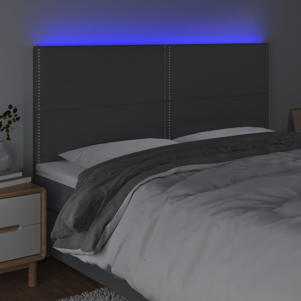 Sötétszürke szövet led-es fejtámla 200x5x118/128 cm