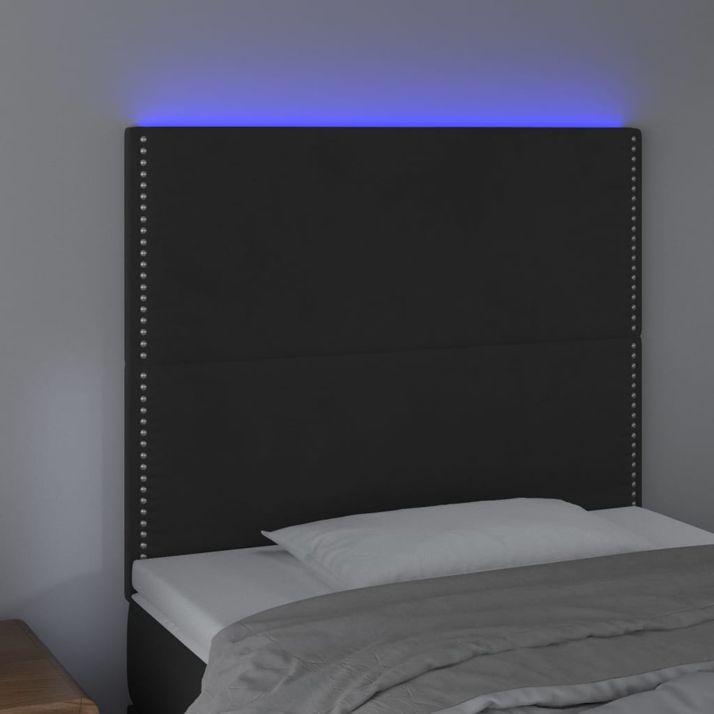Fekete bársony led-es fejtámla 100x5x118/128 cm