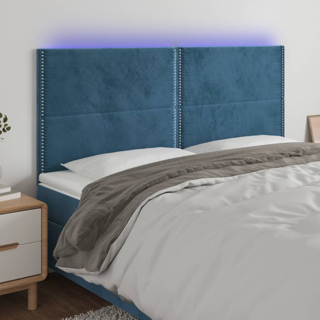 Sötétkék bársony led-es fejtámla 180x5x118/128 cm