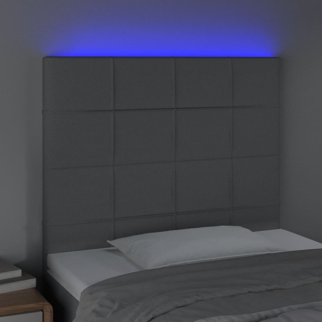Világosszürke szövet led-es fejtámla 80x5x118/128 cm