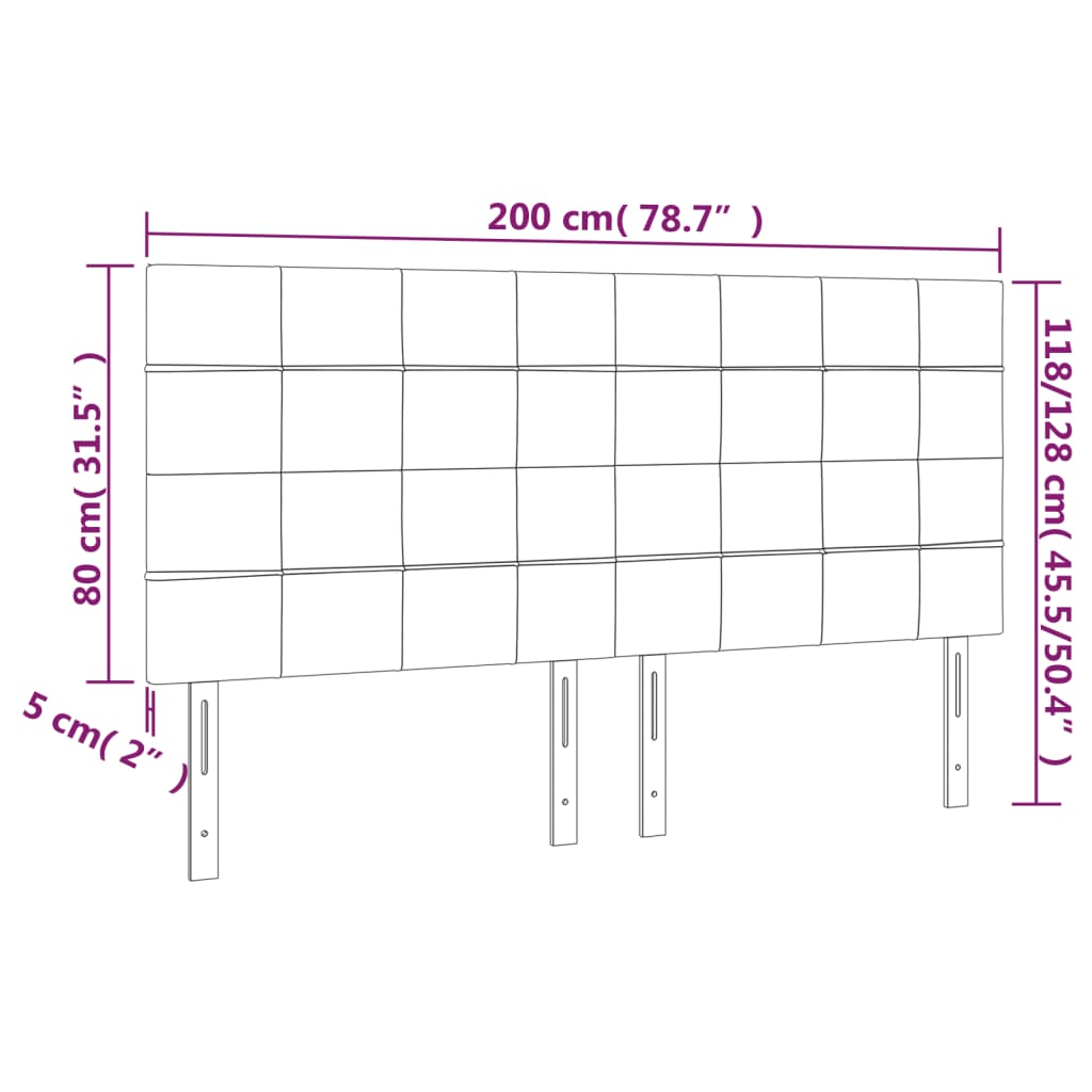 Világosszürke bársony led-es fejtámla 200x5x118/128 cm
