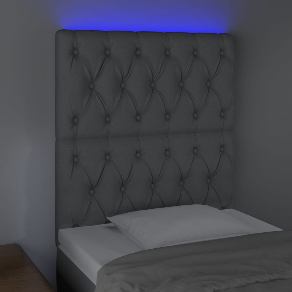 Világosszürke szövet led-es fejtámla 80x7x118/128 cm
