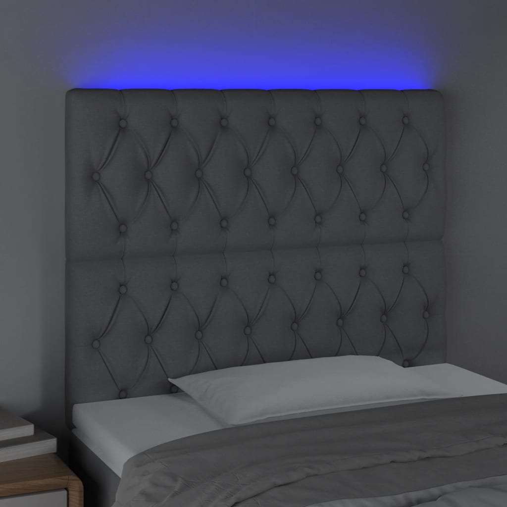 Világosszürke szövet led-es fejtámla 100x7x118/128 cm
