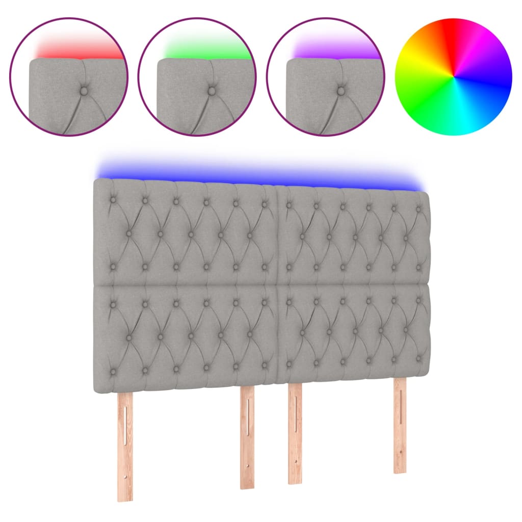 Világosszürke szövet led-es fejtámla 144x7x118/128 cm