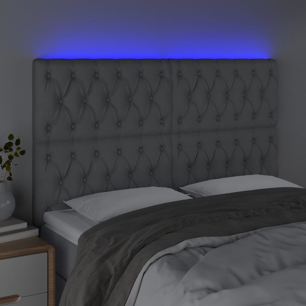 Világosszürke szövet led-es fejtámla 160x7x118/128 cm