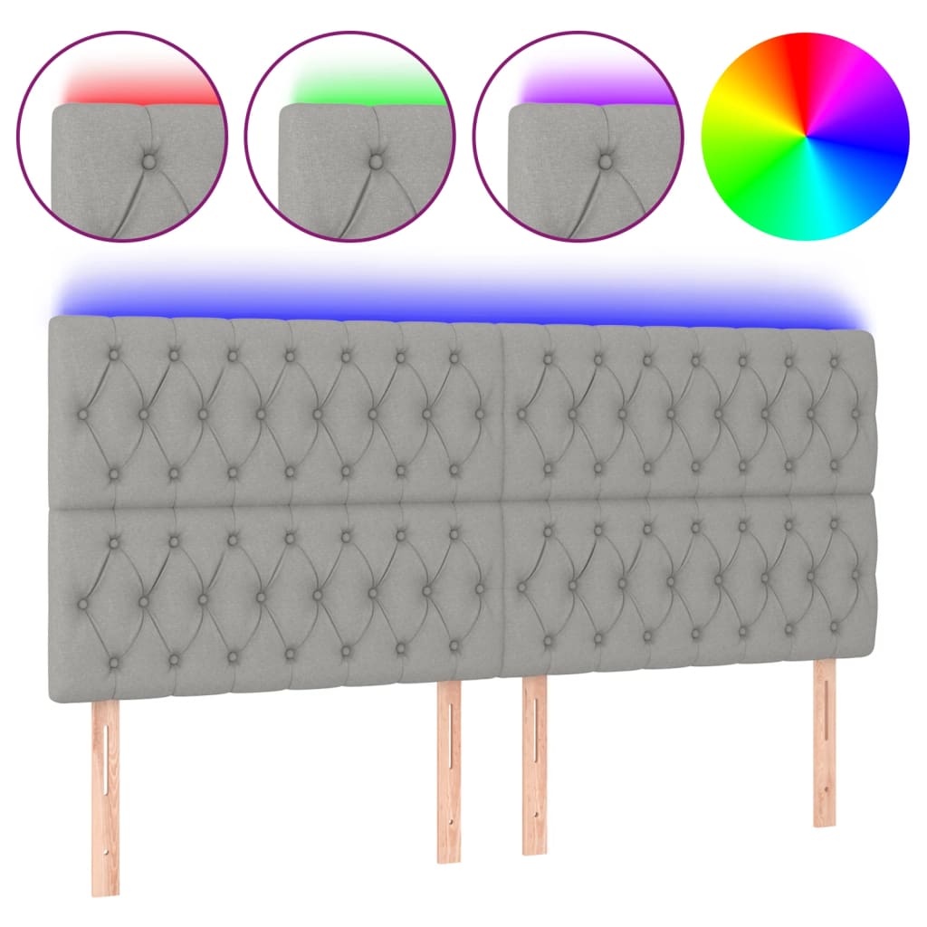 Világosszürke szövet led-es fejtámla 200x7x118/128 cm
