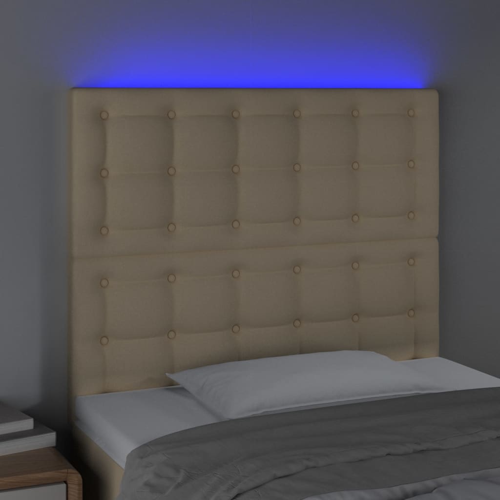 Krémszínű szövet led-es fejtámla 90x5x118/128 cm