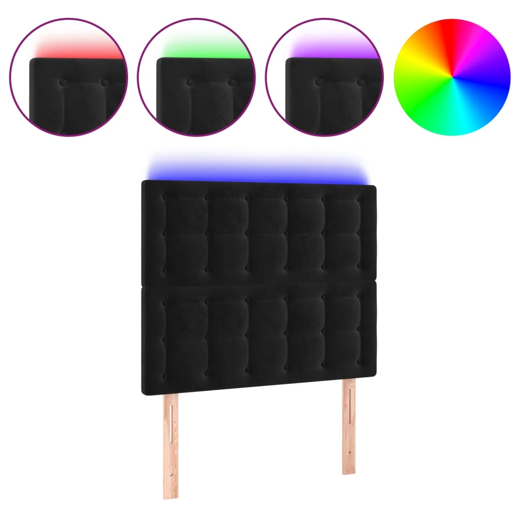 Fekete bársony led-es fejtámla 80x5x118/128 cm