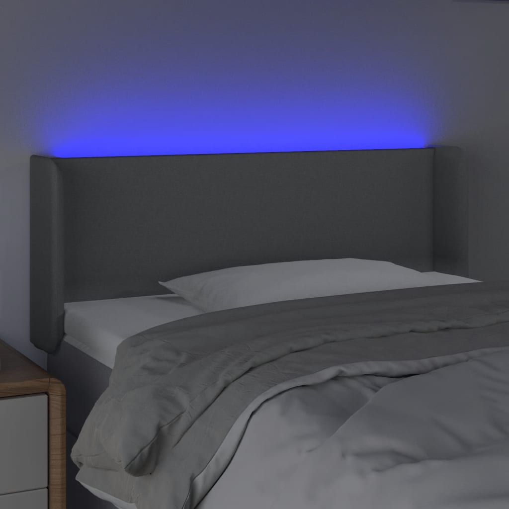 Világosszürke szövet led-es fejtámla 83 x 16 x 78/88 cm