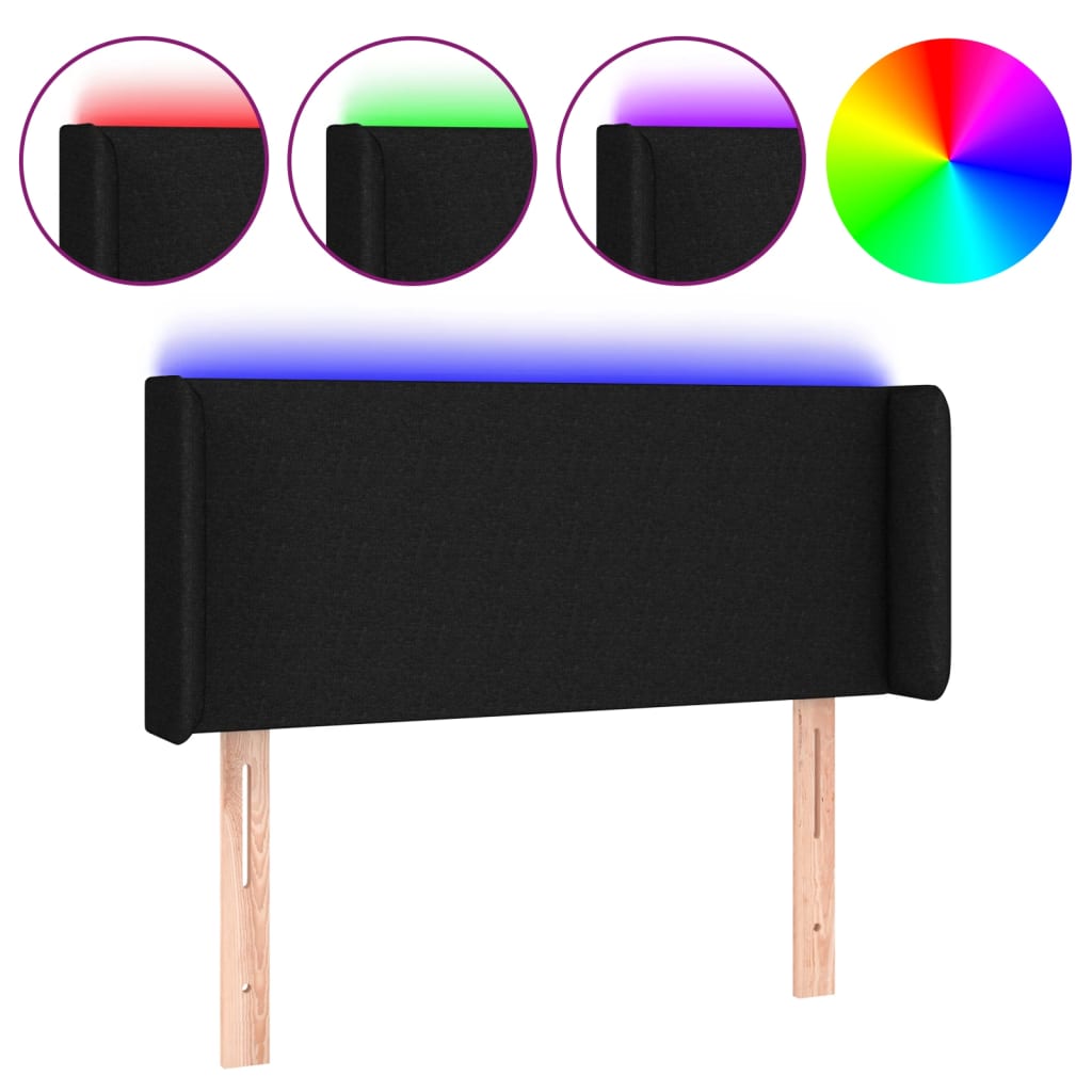 Fekete szövet led-es fejtámla 83 x 16 x 78/88 cm