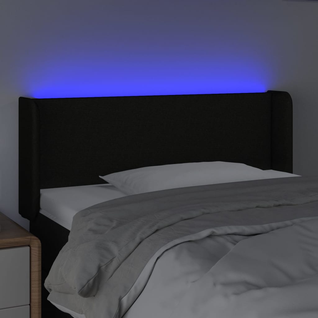 Fekete szövet led-es fejtámla 83 x 16 x 78/88 cm
