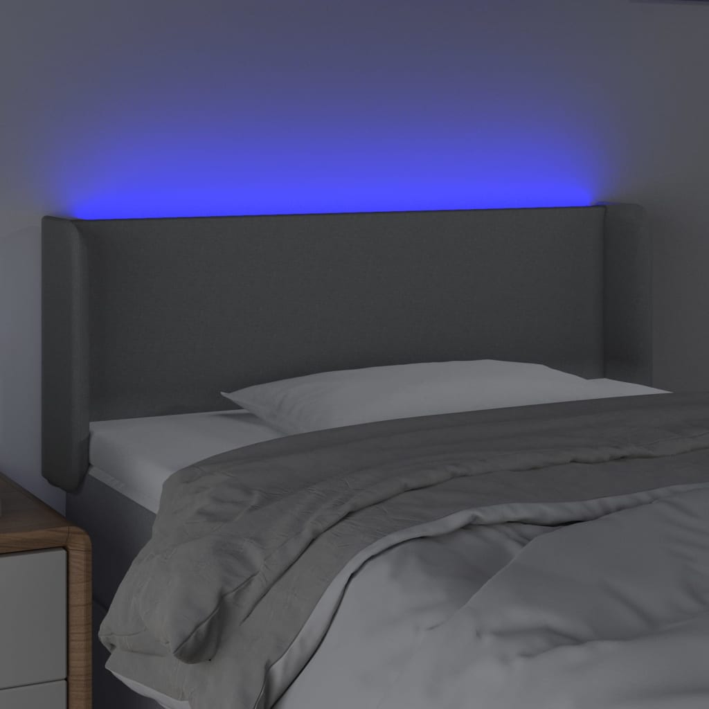 Világosszürke szövet led-es fejtámla 93 x 16 x 78/88 cm