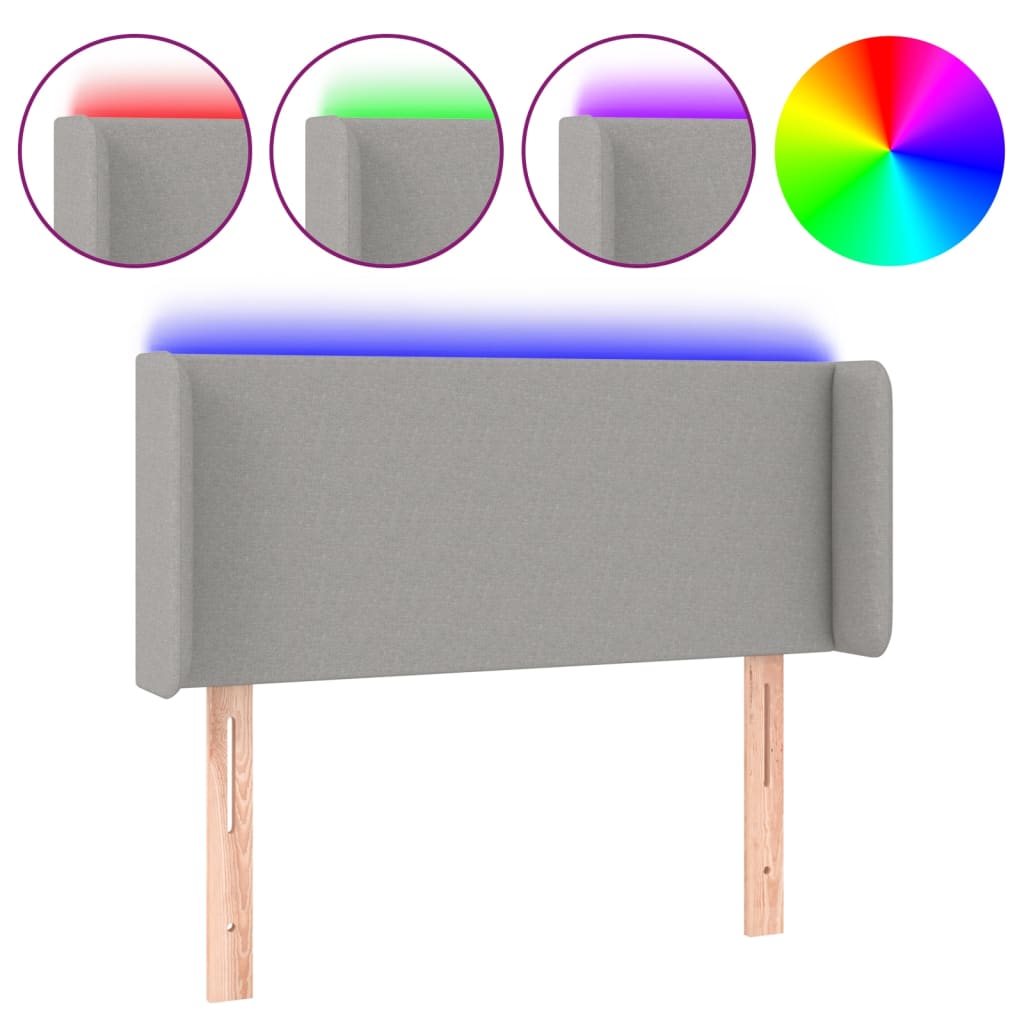 Világosszürke szövet led-es fejtámla 103 x 16 x 78/88 cm