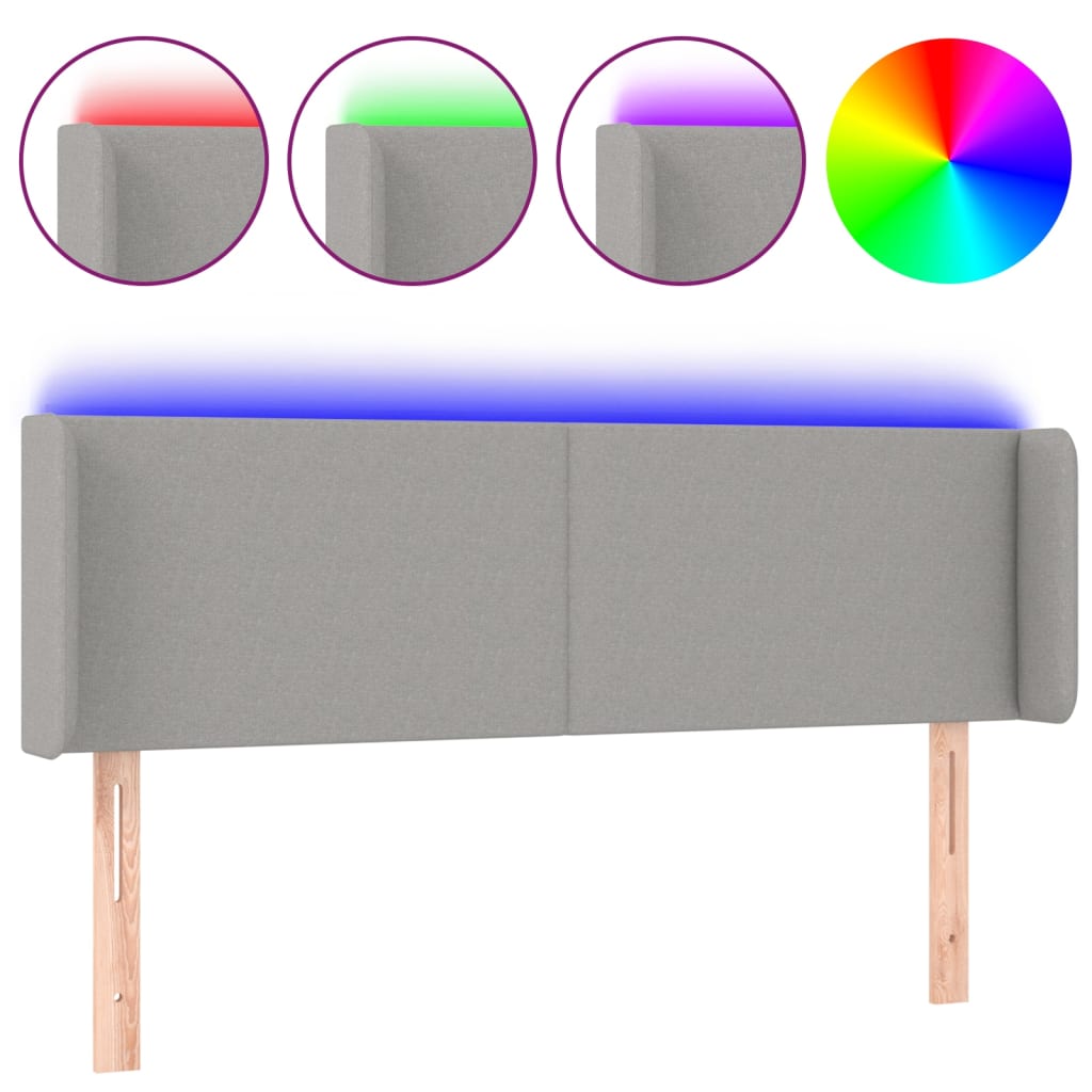 Világosszürke szövet led-es fejtámla 147 x 16 x 78/88 cm