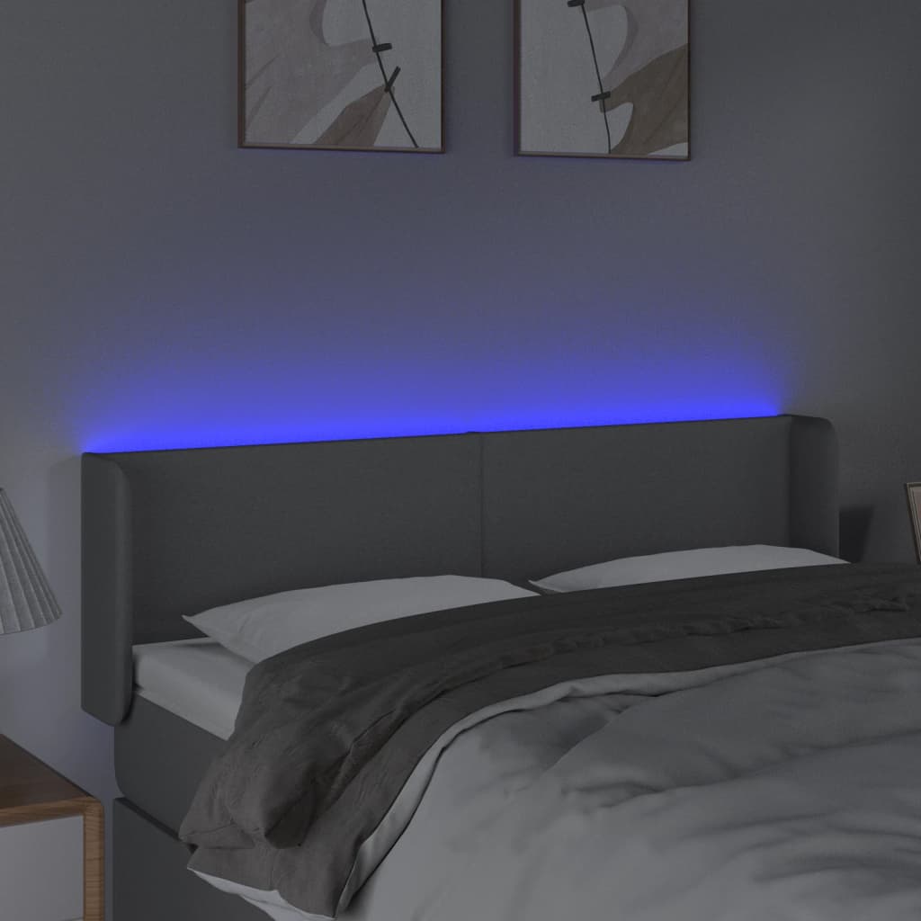Világosszürke szövet led-es fejtámla 147 x 16 x 78/88 cm
