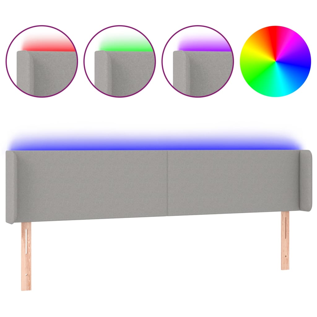 Világosszürke szövet led-es fejtámla 163 x 16 x 78/88 cm