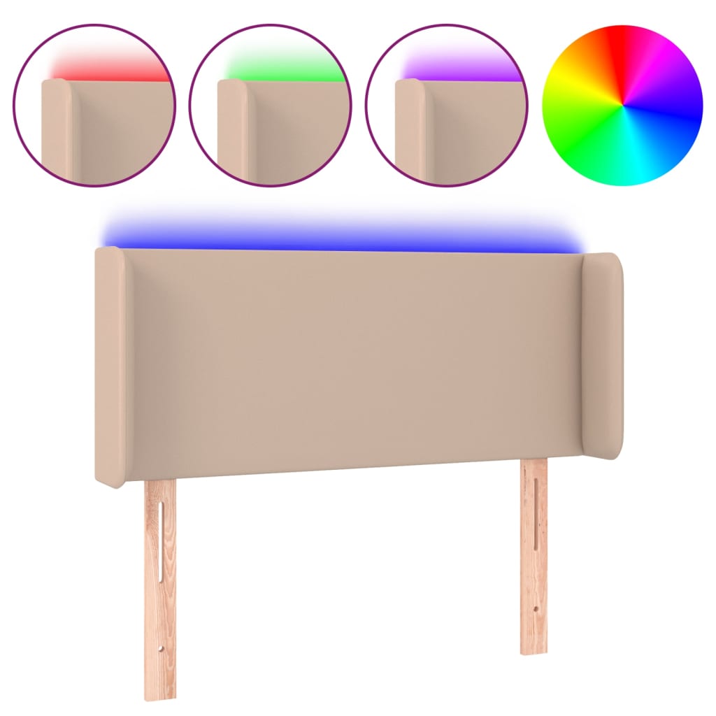 Cappuccino színű műbőr led-es fejtámla 103x16x78/88 cm