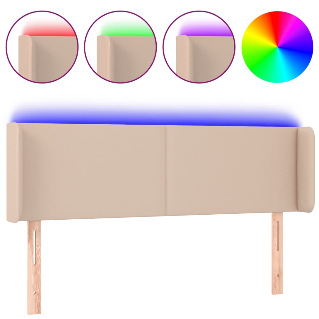Cappuccino színű műbőr led-es fejtámla 147x16x78/88 cm