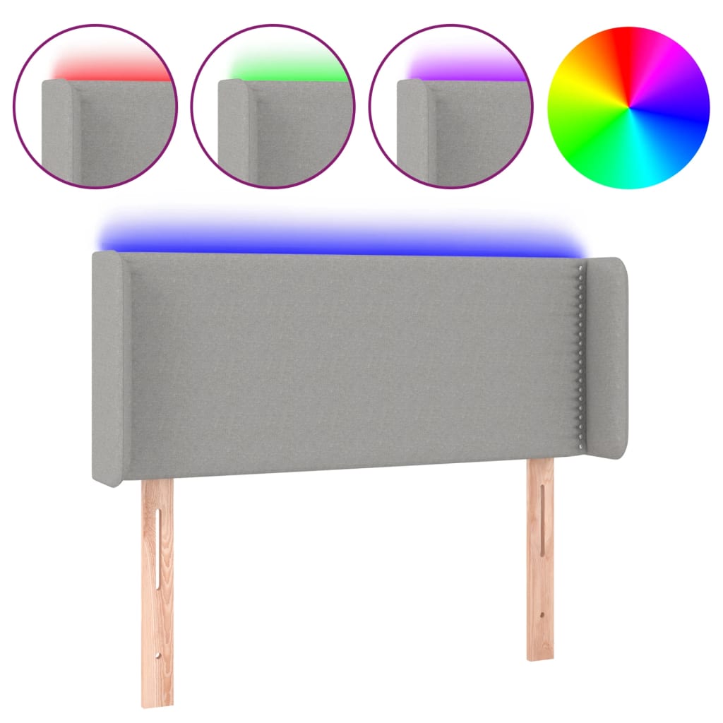 Világosszürke szövet led-es fejtámla 93 x 16 x 78/88 cm