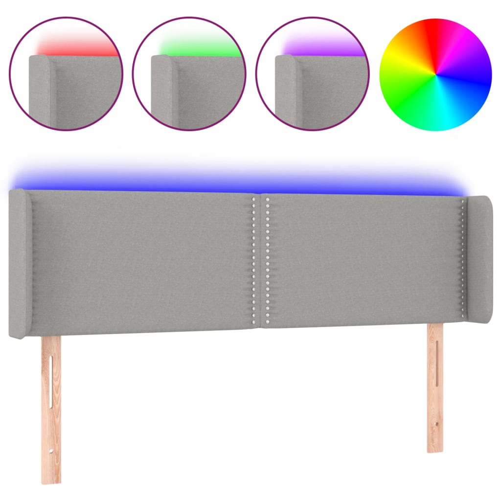 Világosszürke szövet led-es fejtámla 147 x 16 x 78/88 cm
