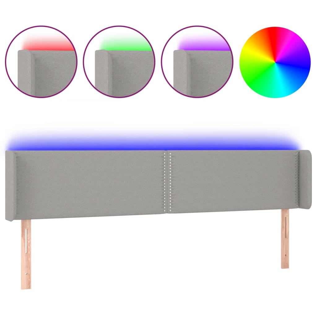 Világosszürke szövet led-es fejtámla 183 x 16 x 78/88 cm