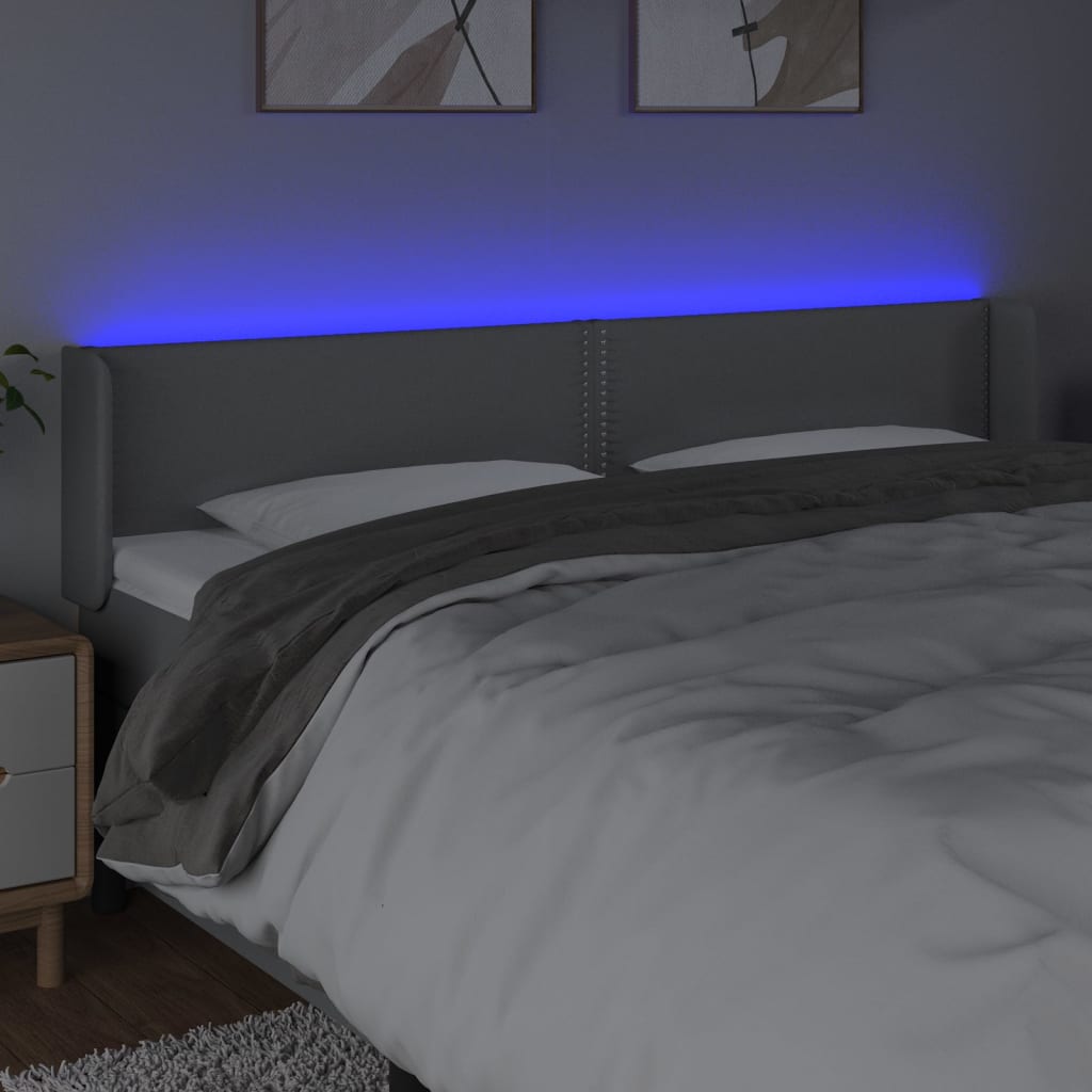 Világosszürke szövet led-es fejtámla 183 x 16 x 78/88 cm
