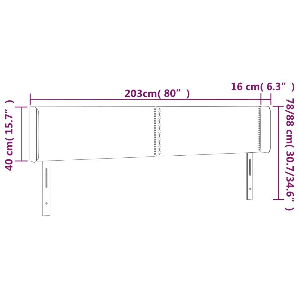 Világosszürke szövet led-es fejtámla 203 x 16 x 78/88 cm