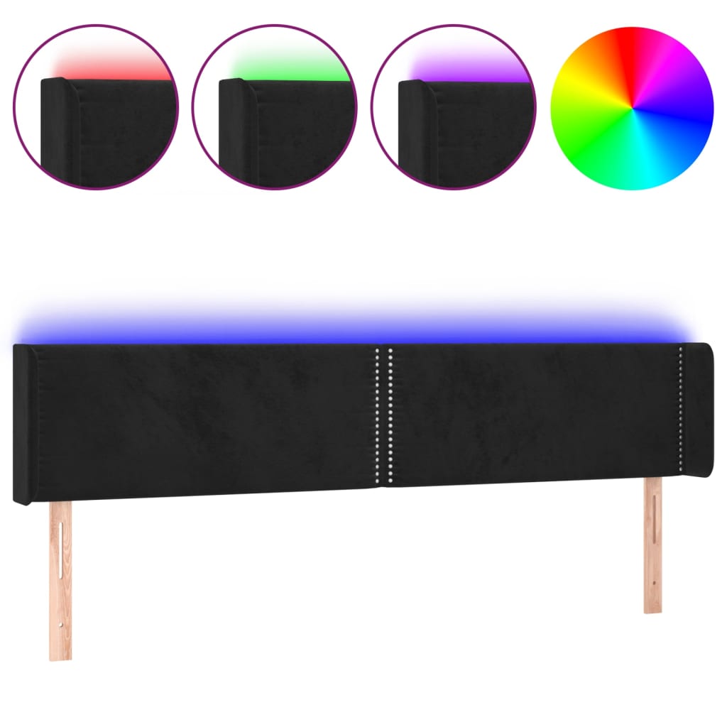 Fekete bársony led-es fejtámla 203 x 16 x 78/88 cm