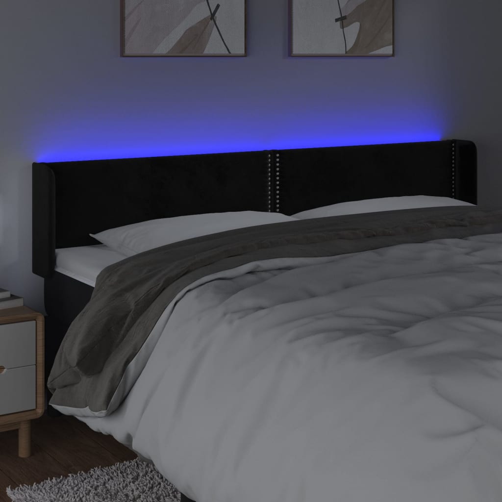 Fekete bársony led-es fejtámla 203 x 16 x 78/88 cm