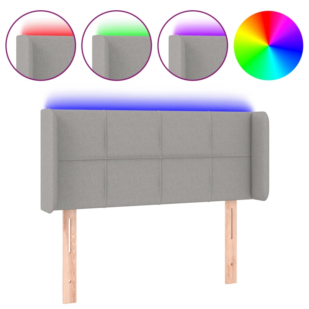 Világosszürke szövet led-es fejtámla 83 x 16 x 78/88 cm